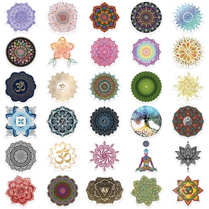 Lot de 60 autocollants mandala et yoga imperméables pour décorer valises et guitares