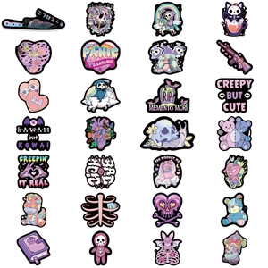 56-piece creepy cute gothic stickers in dark purple and pink for DIY luggage decoration