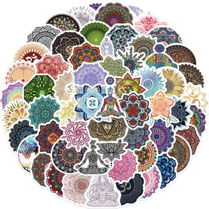 60 autocollants mandala yoga colorés pour bagages et guitares avec symboles Om