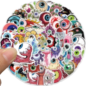 52-pack of waterproof horror cartoon eyeball stickers for DIY guitar and suitcase decor