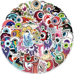 Set of 52 psychedelic eyeball stickers for DIY decorating luggage and guitar