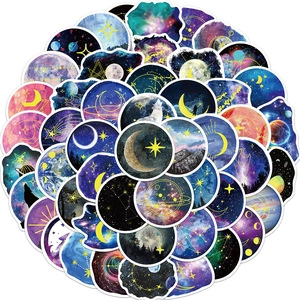 Set of 50 waterproof moon and planet nebula graffiti stickers for luggage decoration