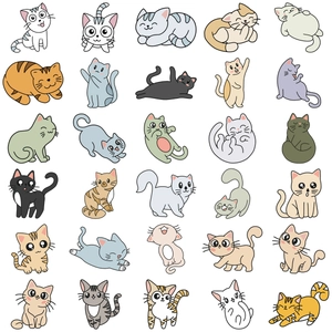 60-piece waterproof cartoon cat stickers set in various poses for DIY laptop decoration