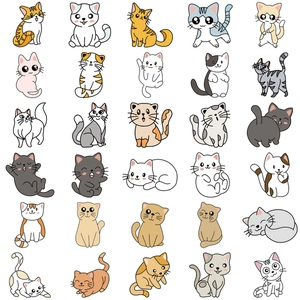 Set of 60 waterproof cartoon cat stickers for DIY decoration on laptop and guitar