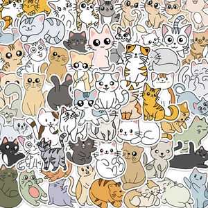 Variety pack of 60 waterproof cartoon cat stickers for laptop and guitar decoration