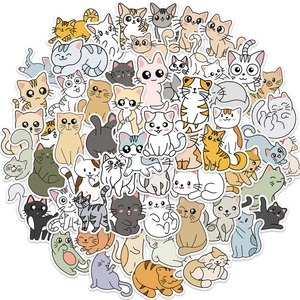 Cute Cartoon Cat Stickers Waterproof PVC Vinyl Decals For Laptop Suitcase Guitar Journal DIY Decoration Kids Teens Gift