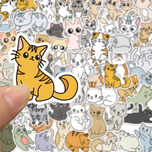 60 pieces pack of waterproof cartoon cat graffiti stickers for DIY laptop and guitar decor