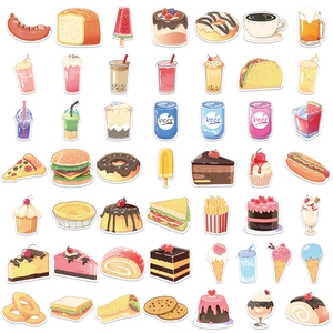 50pcs waterproof hand-drawn food and drink stickers for luggage and journals