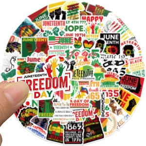 Set of 50 colorful Juneteenth waterproof stickers with Pan-African freedom theme designs