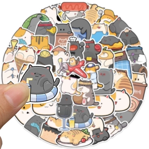 50 pieces of waterproof hand-drawn cartoon cat stickers for luggage and journals
