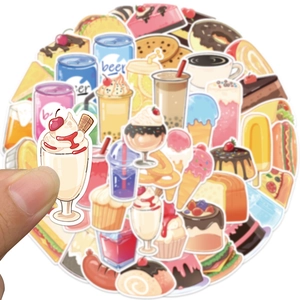 50pcs waterproof hand-drawn food and drink stickers for laptops and journals