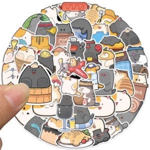 Set of 50 assorted hand-drawn cartoon cat stickers for laptops and water bottles