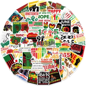 Set of 50 Juneteenth stickers featuring Pan-African colors and freedom symbols for DIY decor