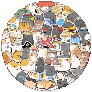 Cute Cartoon Cat Waterproof Doodle Stickers For Laptops Water Bottles Luggages Journals Hand Drawn Animal DIY Decals