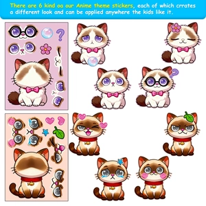 DIY cartoon cat face-changing sticker sheets for kids with funny emotional expressions