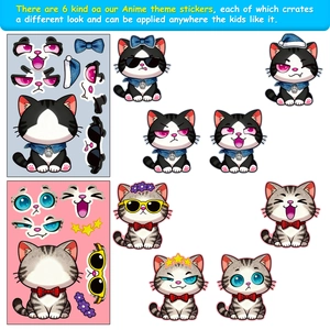 DIY cartoon cat face stickers set for kids with 6 creative styles for mix and match fun