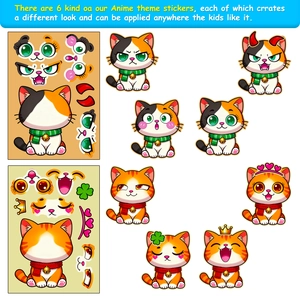DIY cartoon cat sticker set for kids with multiple facial expressions and fun accessories
