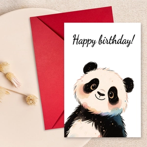 Cute Watercolor Panda Birthday Greeting Card Set With Red Envelopes High Quality Cardboard Happy Birthday Cards For All