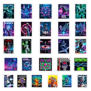 Set mit 25 Cyberpunk-Weltraum-Aufklebern mit lebendigen Neon-Flüssigmetalldesign