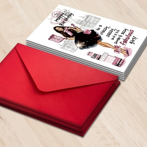 Coffret de cartes d'anniversaire avec illustrations de mode et enveloppes rouges