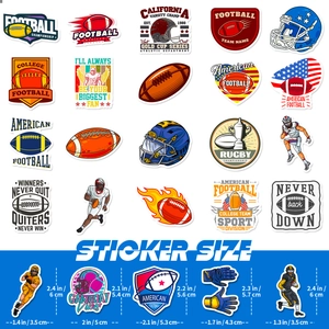 Set van 50 American Football stickers met helmen en sportcitaten voor laptops en koffers