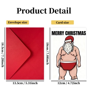 Funny Santa Claus Christmas card set with red envelope and festive holiday illustration