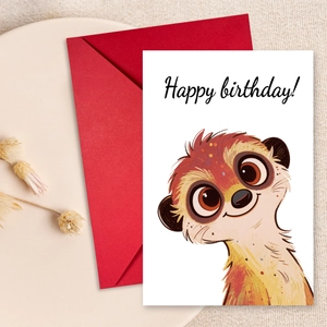 Cartoon Meerkat Greeting Card And Red Envelope Birthday Celebration Stationery 300GSM Paper Happy Birthday Illustration Card For Party