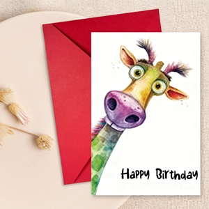 Funny Watercolor Animal Birthday Greeting Cards With Red Envelopes Ostrich Giraffe Chick Monster Cards For Birthday Party