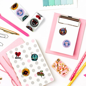 Music-themed decorative stickers roll featuring guitars and vinyls for stationery decor