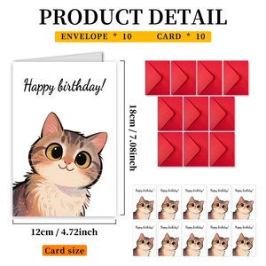 Set of 10 hand-drawn cat birthday cards with envelopes measuring 12x18cm each