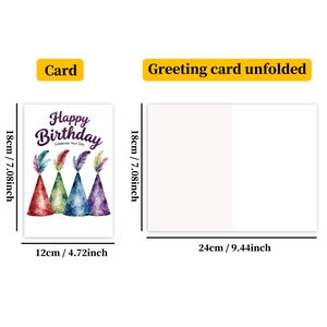 Macro detail of the Happy Birthday card size 18x12cm with watercolor party hats