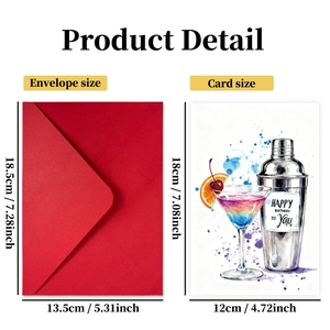Set di biglietti d'auguri con busta rossa e disegno di cocktail, formato 18,5x13,5 cm