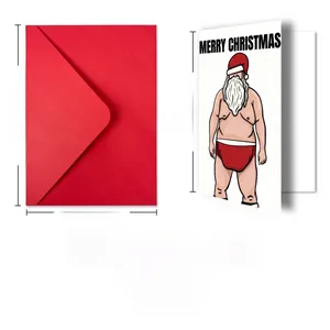 Detailed view of humor Santa Christmas card set showing envelope and card dimensions