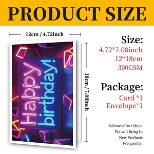 Neon style birthday card size specifications 12x18cm with envelope set 300GSM