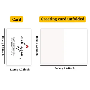 Size guide showing folded 18x12cm and unfolded 18x24cm dimensions for greeting cards