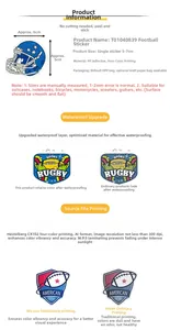 Detail van waterdichte American football stickers met afmetingen 5-7cm en PP materiaalinfo