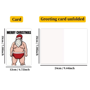 Detailed dimensions of funny Santa card with folding and unfolding size parameters