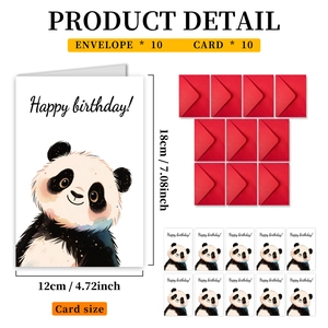 Detailed size specifications for 12x18cm panda birthday cards with red envelopes