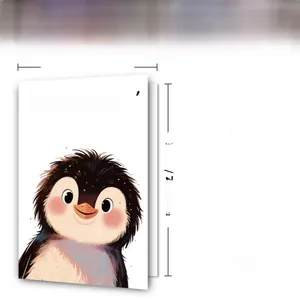 Detailed size chart showing 12x18cm dimensions for cute penguin birthday greeting card
