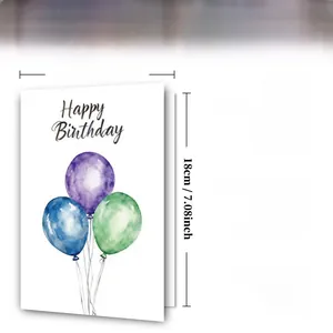 Detailed size guide for the 12x18cm watercolor balloon birthday card with 300GSM cardstock