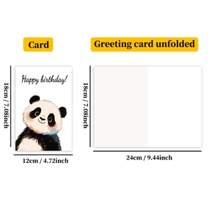 Detailed view of panda birthday card showing folded 12x18cm and unfolded 24x18cm sizes