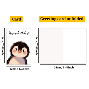 Detailed view of penguin birthday card showing front design and interior folding dimensions
