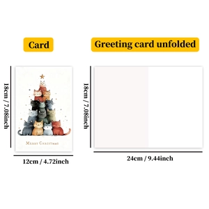 Detailed dimension guide for cat-themed Christmas tree greeting card 18x12cm size