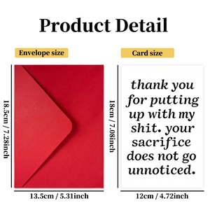 Minimalist white greeting card with red envelope set featuring precise dimensions
