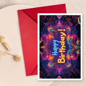 Neon Birthday Greeting Cards With Red Envelopes Psychedelic Abstract Pattern Folded Blessing Note Card and Envelope Set