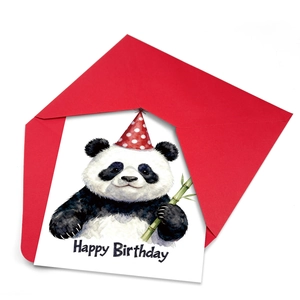 Large birthday card set with cute panda illustration, red envelope and Happy Birthday text
