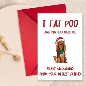 Humoristische Kerst-Wenskaarten Grappige Honden-Illustratie Met Rode Enveloppen Voor Vrienden Vakantie Feest Briefpapier Kaart En Envelop