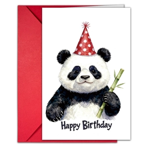 Large birthday card with cute panda illustration and red envelope gift set