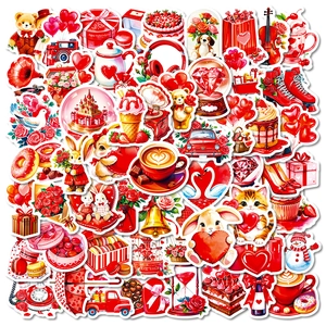 Romantic Red Heart Rose Decorative Stickers For Valentine Day Gift Scrapbooking Waterproof Cartoon Animal Journaling Sticker