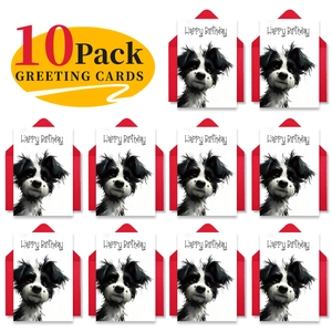 Detailed set of 10 birthday cards with cute puppy illustrations and red envelopes